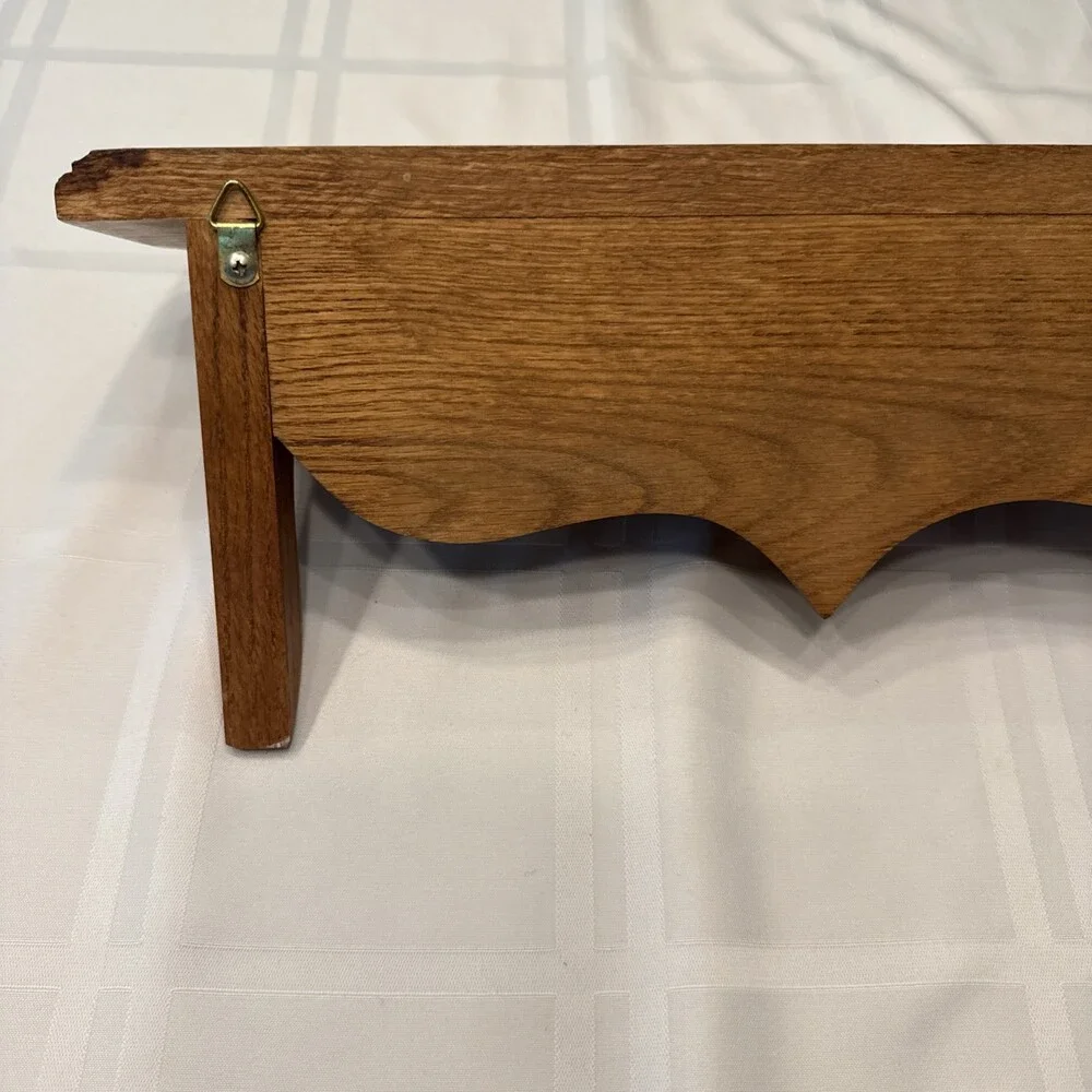 Vintage Solid Oak Hanging Wall Shelf Carved Floral Scroll Appliqué 16” Farmhouse